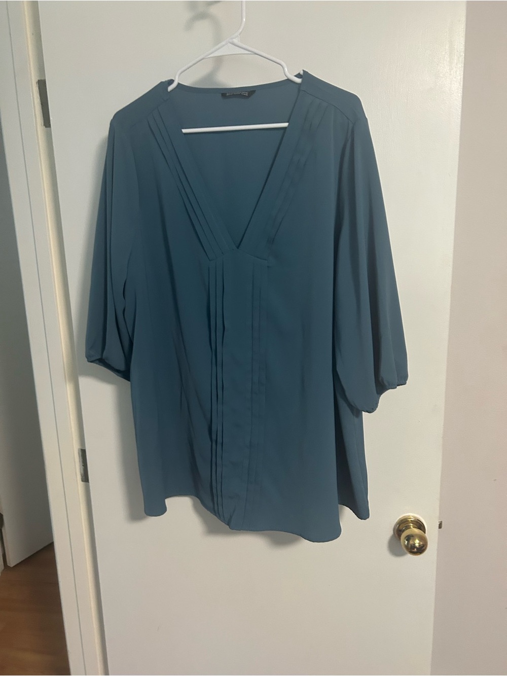 BloomChic Teal V-Neck Pleated Blouse